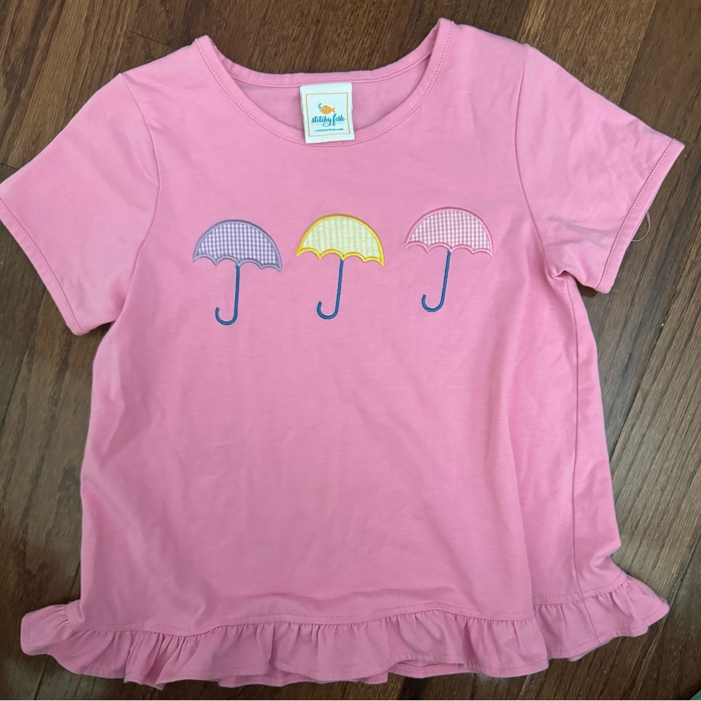 Stitchy Fish Pink Kids Shirt with Umbrella Design